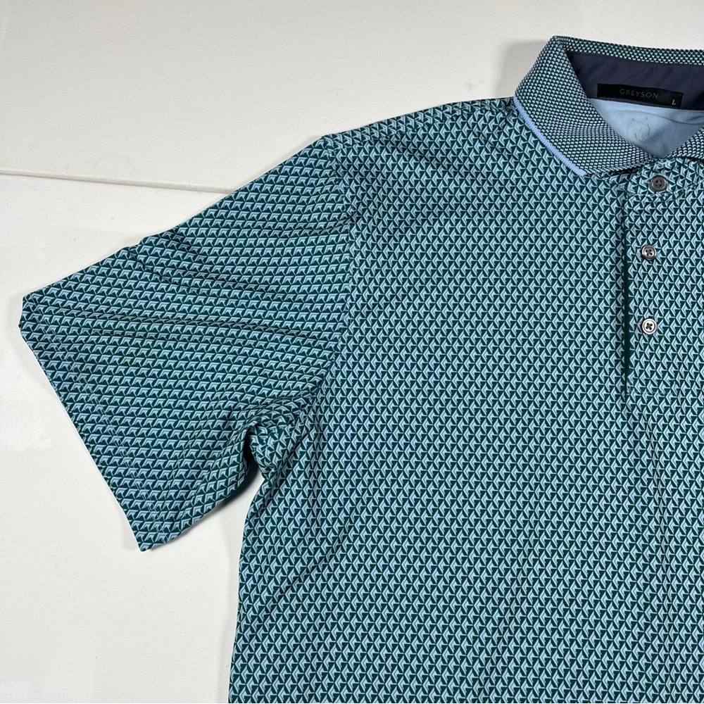 Greyson Polo Shirt Geometric Green Wolf Golf Performance Big Canyon CC Men’s L - Picture 3 of 15